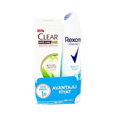 Rexona Deodorant Shower Fresh 150 ml +Clear Şampuan Bitkisel Sentez 180 ml